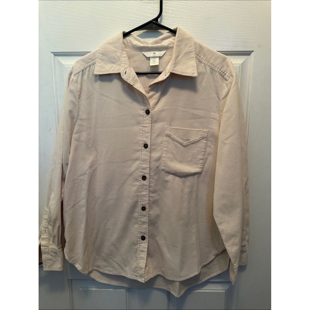 H&M Light Beige Corduroy 100% Cotton Button-Down Shirt Size Small
